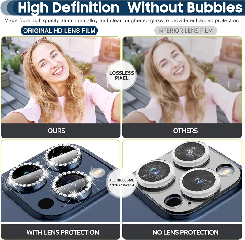 Luxury Bling Diamond Metal Glass Camera Lens Protector