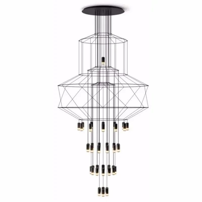 

Post Modern Creative Stairway Led Chandeliers Black Acrylic G9 Living Room Staircase Pendant Simple Line Design Interior Lamps