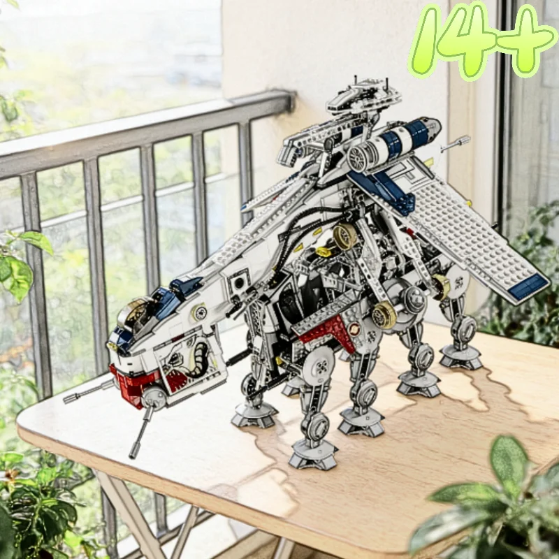 2026 New In Stock 1758pcs Republic Airdrop Transport Ship Gunboat Building Blocks Compatible At-ot Walker Model Diy Assembly