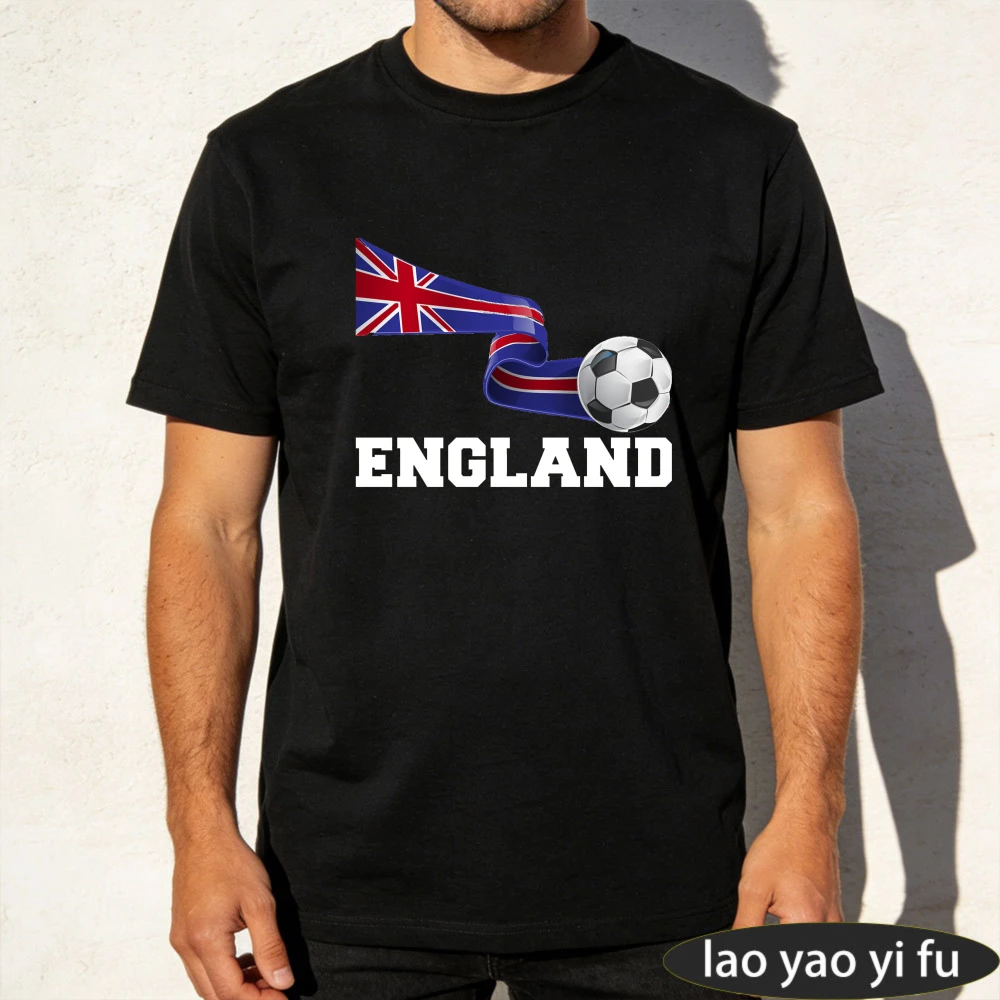 England Flag Soccer Ball Graphic Printed T-Shirt Gift for Football Fans Shirt Soccer Part Supplies Men Fashion Casual Cotton Tee