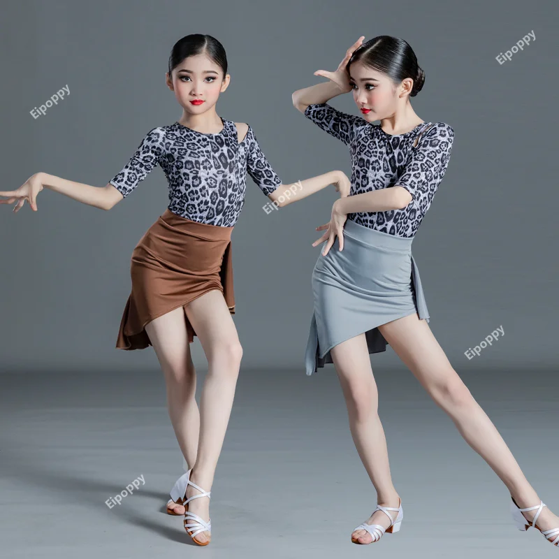 Children Latin Dance Costume 2024 Professional Exercises Costume Girls Spring Summer Split Latin Dance Suit