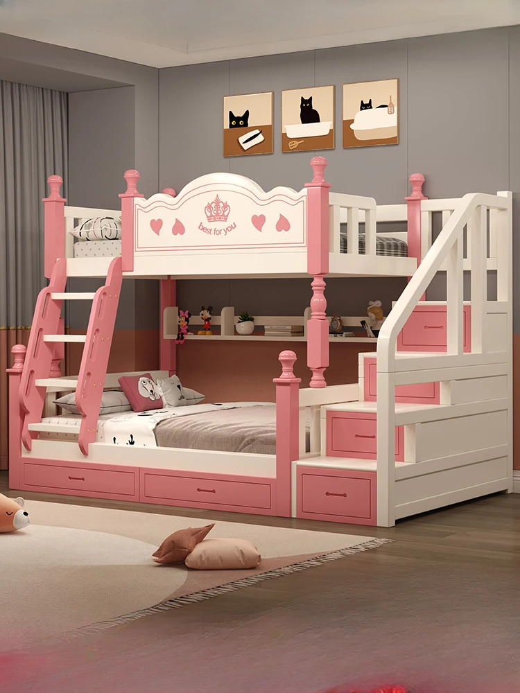 Child and mother bunk beds, full solid wood children's beds, upper and lower beds, upper and lower bunks, multi-functional woode