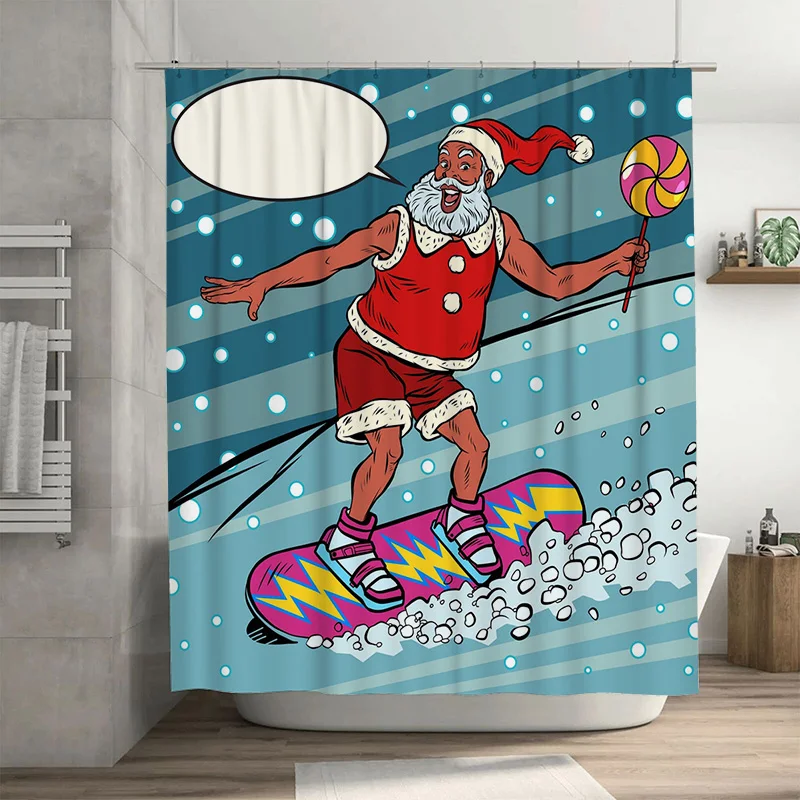 

TU Санта-Клаус Скейтборд Занавеска для душа Рождественский декор для ванной комнаты Праздничный праздничный принт Водонепроницаемый домашний декор Идея подарка Уникальный P
