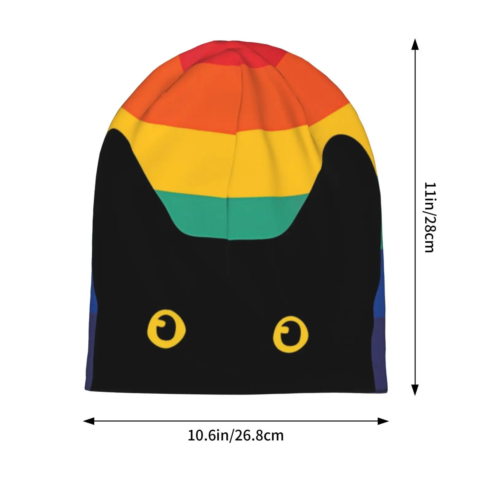 Hat Peeking Cat In Rainbow Circle Thin Caps For Men Women Black Cat Skullies Beanies Ski Caps Cotton Bonnet Hats