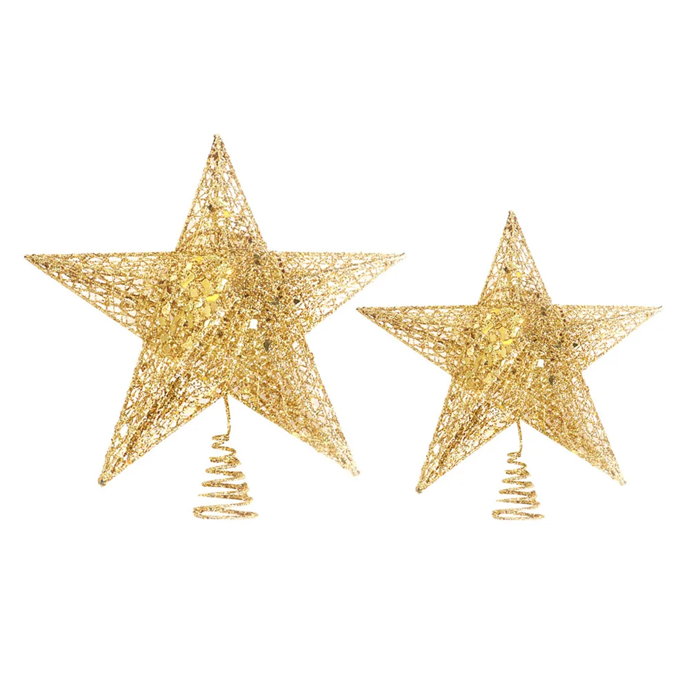 

2 Pcs Xmas Trees Christmas Top Star Exquisite Adornment Decoration Flashing Golden