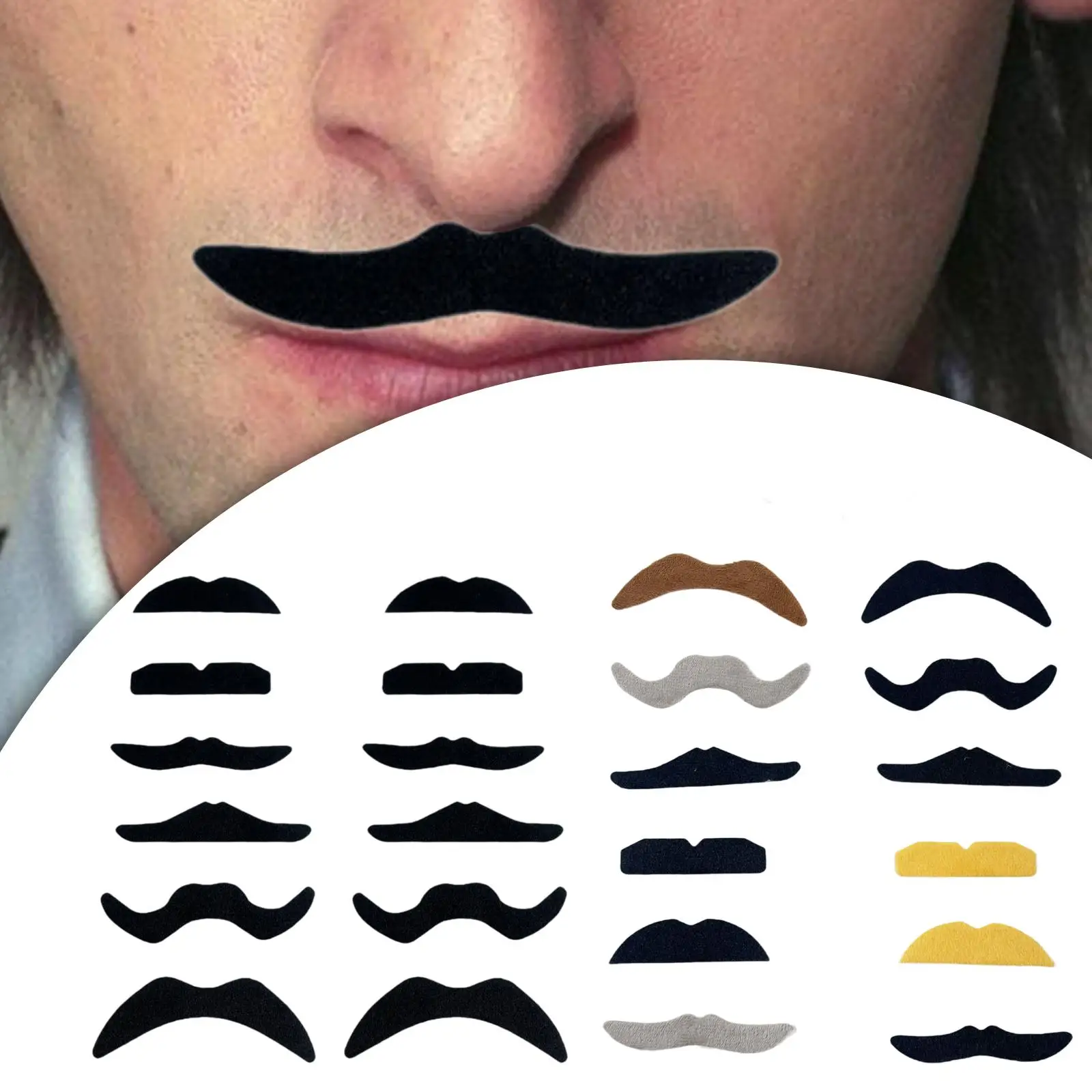 12Pcs Self Adhesive Mustache Set Men Fancy Dress Simulation Facial Hair for Party Props Performance Carnival Halloween Role Play