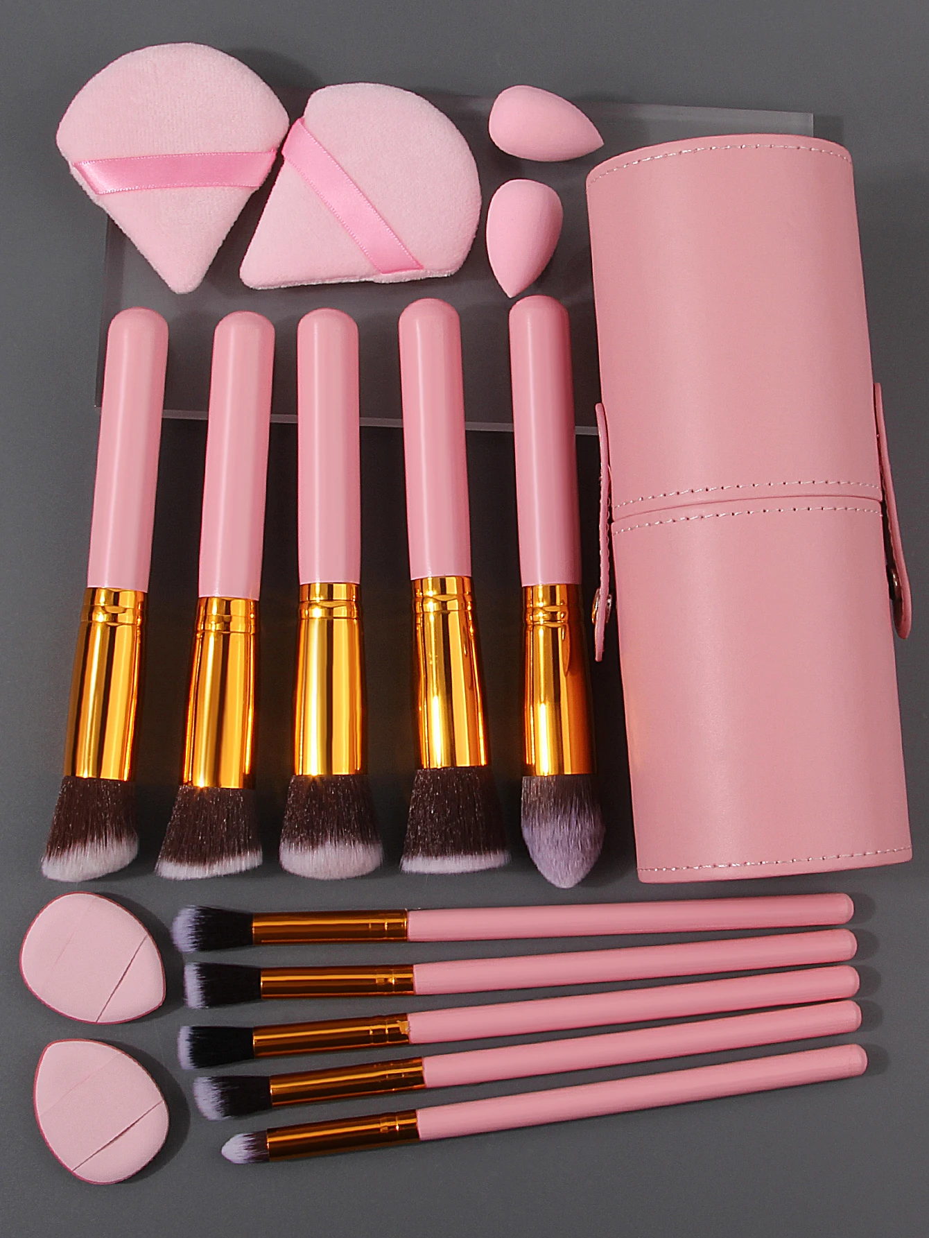 10 Make-up-Pinsel + 2 Mini-Beauty-Eier + 4 dreieckige/Daumen-Puderquasten + Aufbewahrungseimer – ein komplettes Set täglicher Make-up-Werkzeuge