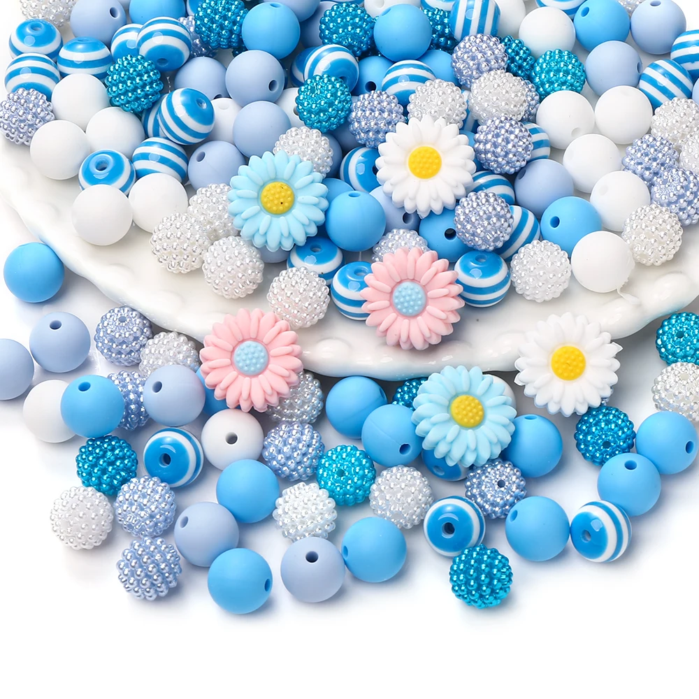 76Pcs 12mm Silicone Beads Acrylic Beads Set Daisy Sunflower Focus Spacer Beads for DIY Pacifier Chain Dummy Holder Accessories