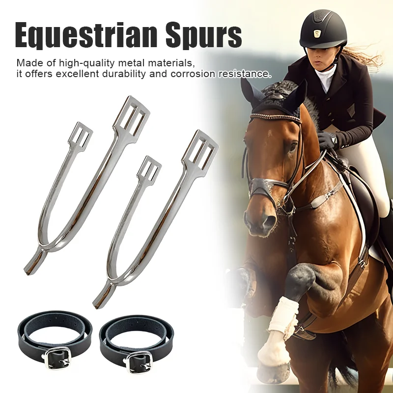 

Durable Alloy Equestrian Spurs with Adjustable Leather Straps, Classic Horse Riding Spur Set for Western Cowboy Riding