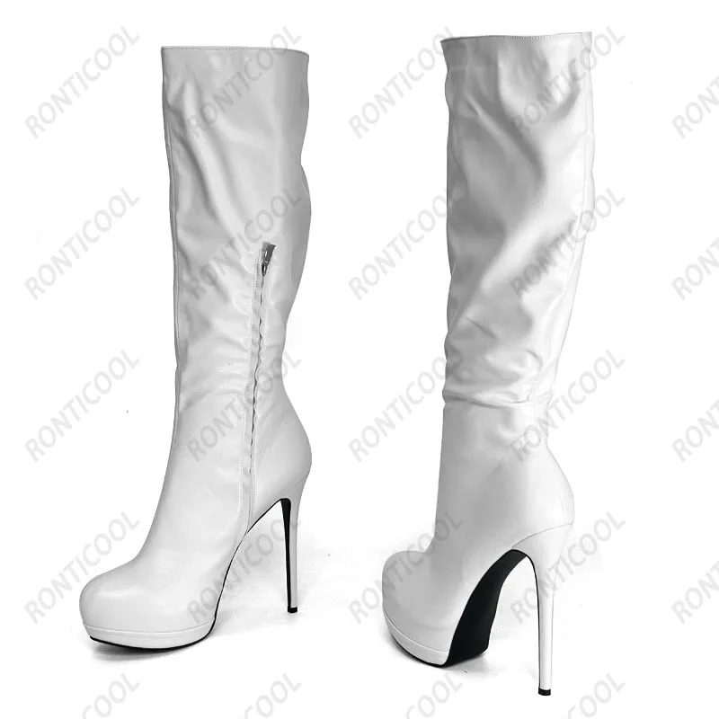 Rontic gamba larga personalizza stivali al ginocchio con piattaforma invernale da donna tacchi a spillo punta tonda Boutique scarpe Cosplay nere