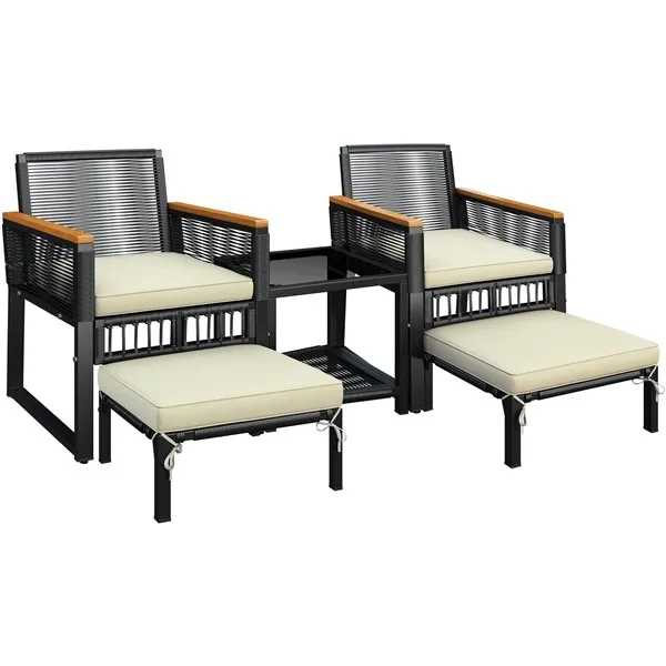 5pcs Patio Furniture Set Outdoor Rattan Furniture with Table for Garden Yard