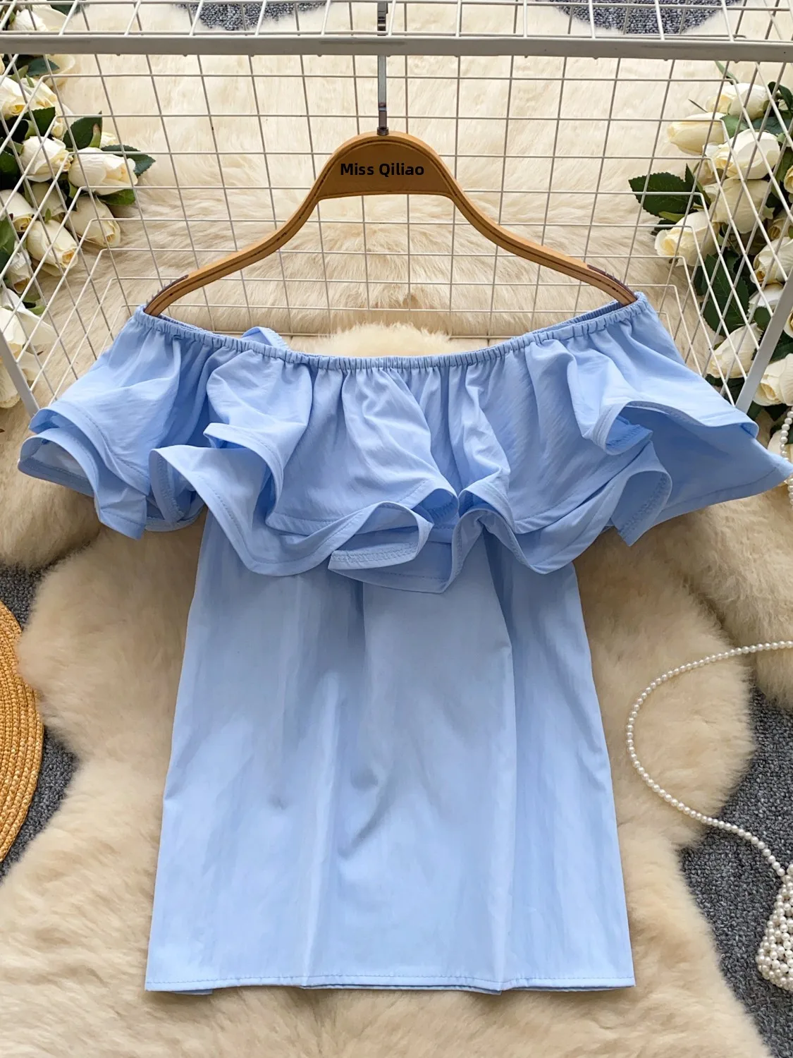 Csa de Dama de  con Hombros Descubiertos, Estilo Dulce y Chic, Verano 2025, Estilo Coreano, Corte Hoado, Manga Cort...