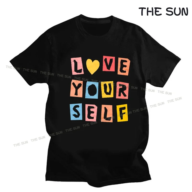 Love Yourself  Printing Shirt Kawaii Casual T-Shirt Street Fashion Short Sleeve Clothing Streetwear Men's Hip Hop Cotton