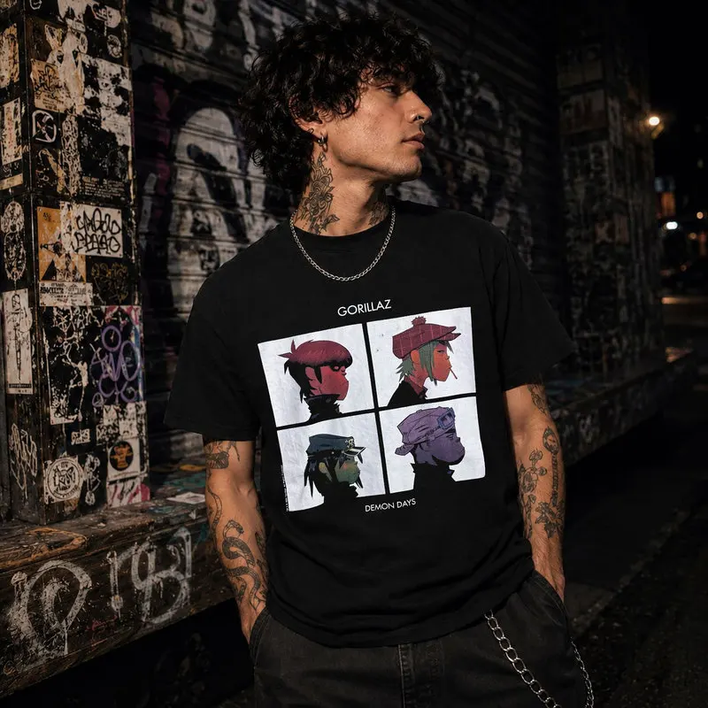 Gorillaz Virtual Band Demon Days 2D Noodle Russel Graphic T-Shirt Vintage Rock Music Print Unisex Streetwear Tee Y2K Clothes