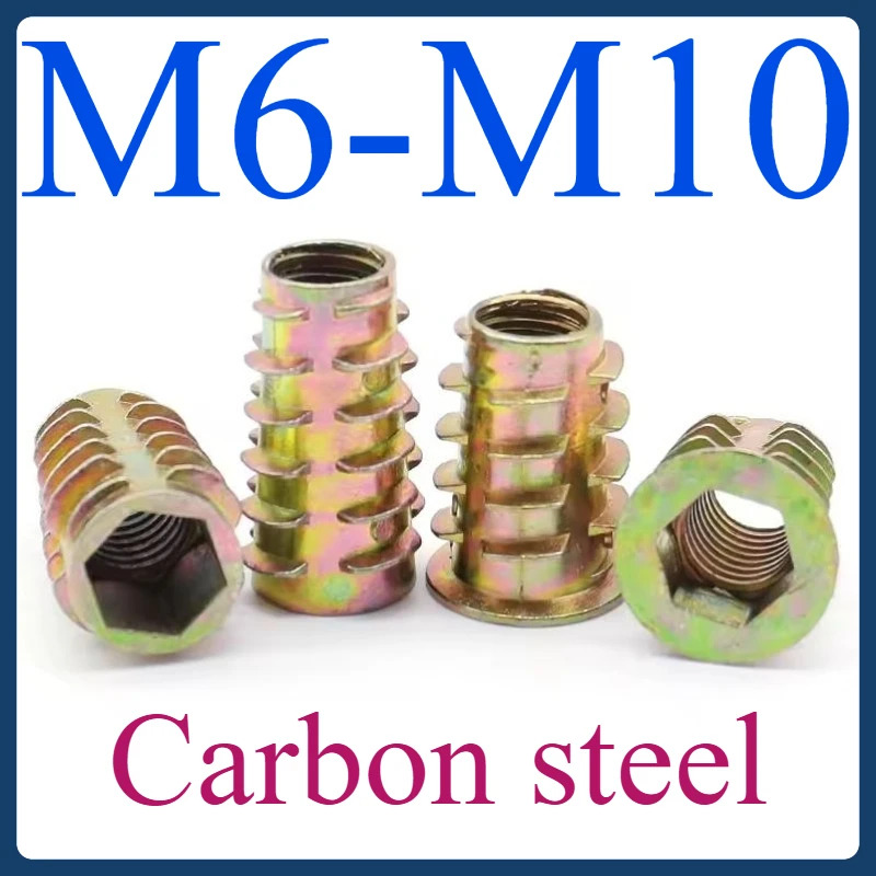 

M6 M8 M10 Zinc Alloy Threaded Hex Socket Head Insert Nuts - Flanged Hex Drive Embedded Wood Nuts for Furniture
