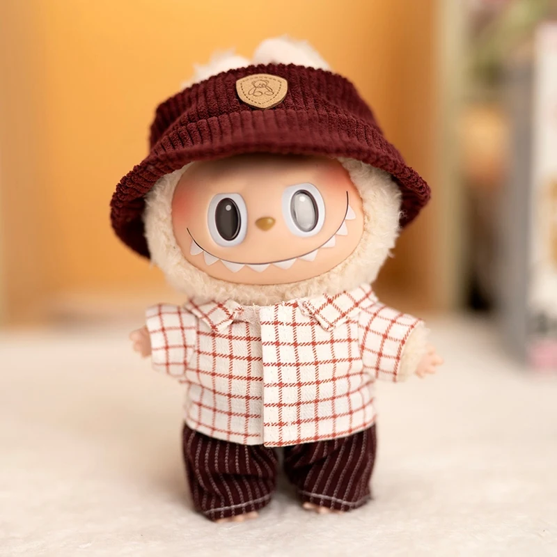 Hot Labubu Doll Clothes Fashion Clothes Hat Plaid Shirt Vertical Stripe Shorts For 17cm Doll Clothes Dolls Accessories Gift