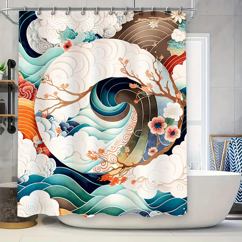 

Роскошный цветочный узор, занавеска для душа, водонепроницаемый декор для ванны, современный принт, потертый шик, украшение для дома в отеле, белый цвет с Bl