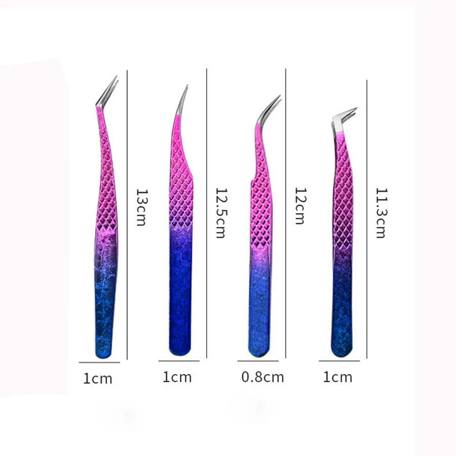 Pince à épiler dégradée rouge et bleue pour greffage de cils, en acier inoxydable de haute précision, 1 pièce