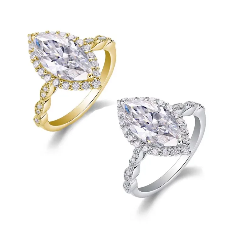 

Marquise Cut Moissanite Rings for Women D Color VVS1 S925 Sterling Silver With 18K Gold Plating Elegant Jewelry