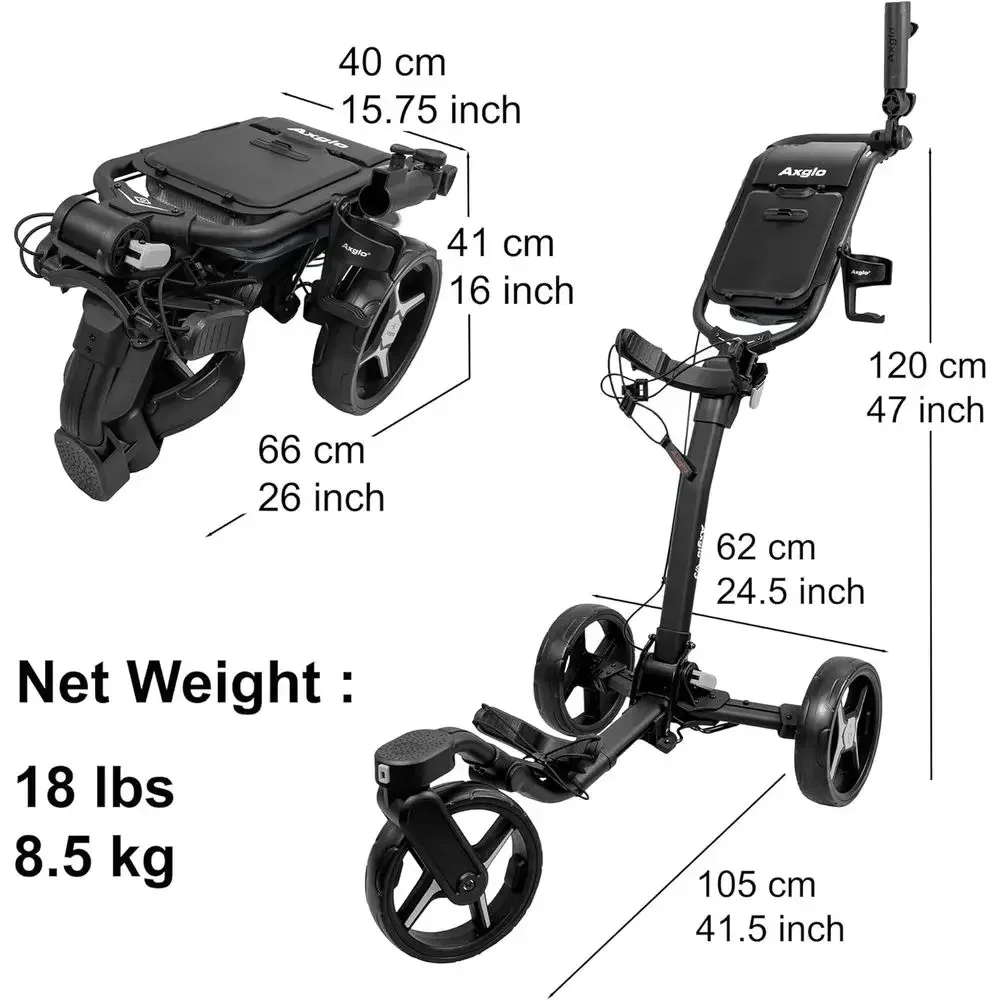3-Wheel Golf Push Cart with 360° Swivel Front Wheel, Lightweight & Durable, Foldable for Easy Storage, Hand & Dual Brake System,