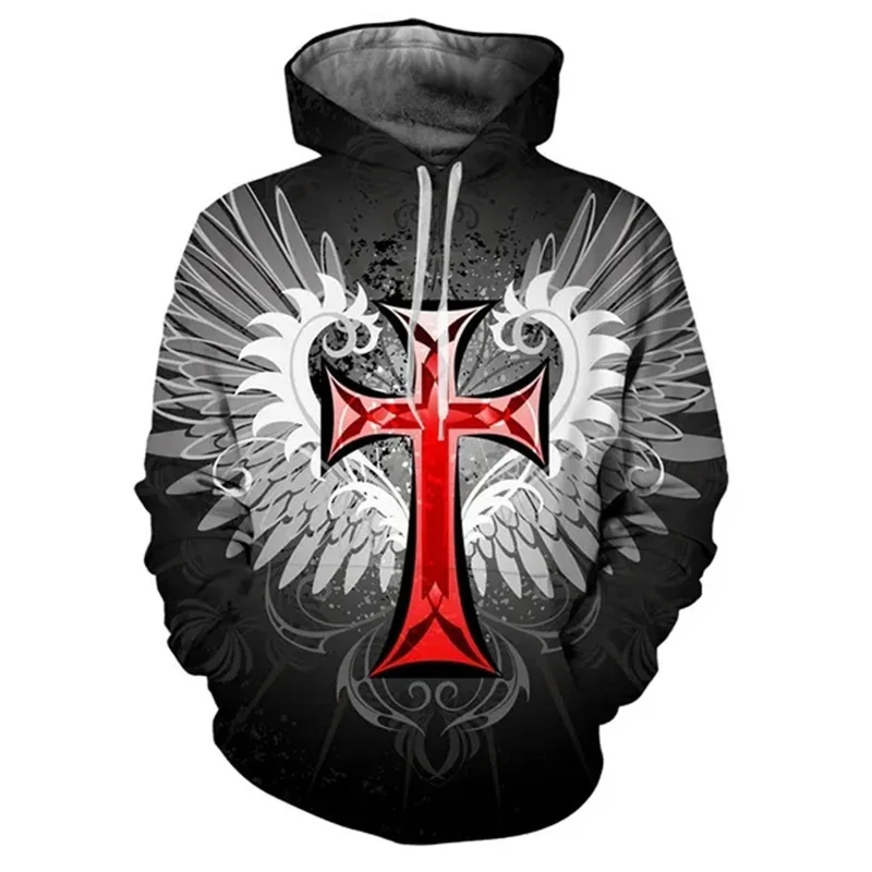 

Jesus Cross Pattern Hoodie For Men Christian 3D Printed Long Sleeves Autumn Casual Hoodies Oversized Sweatshirts Pullover Tops