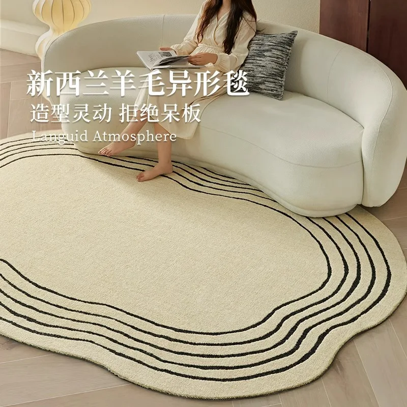 พรมขนสัตว์นิวซีแลนด์สำหรับห้องนั่งเล่น โซฟาทรงพิเศษ โต๊ะกาแฟ ผ้าห่ม สไตล์นอร์ดิกยุคกลาง ห้องนอน ห้องแต่งตัว ข้างเตียง
