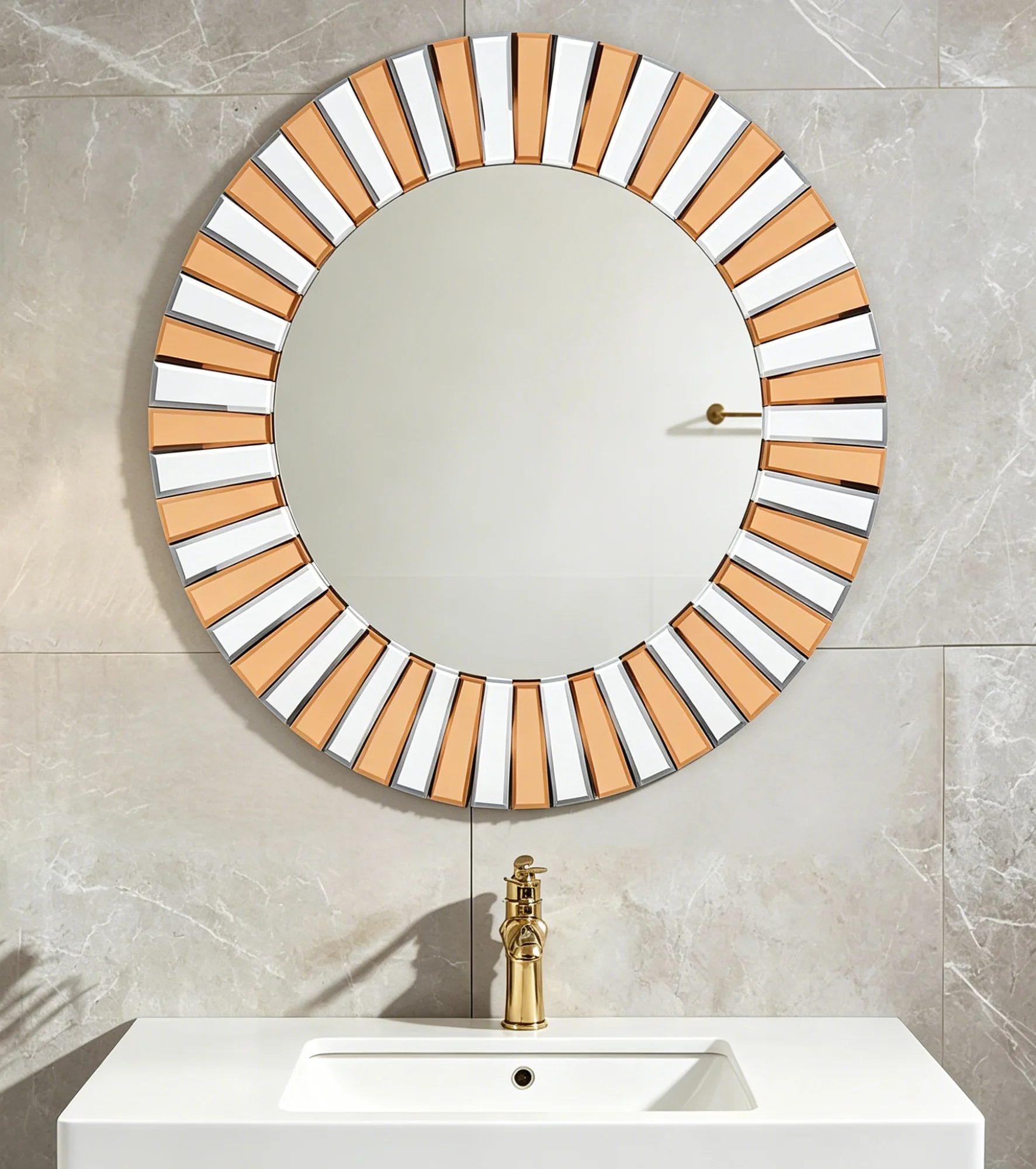 Contemporary Round Starburst Wall Mirror with Glass Beveled Edge Decorative Living Room Bedroom Mirror