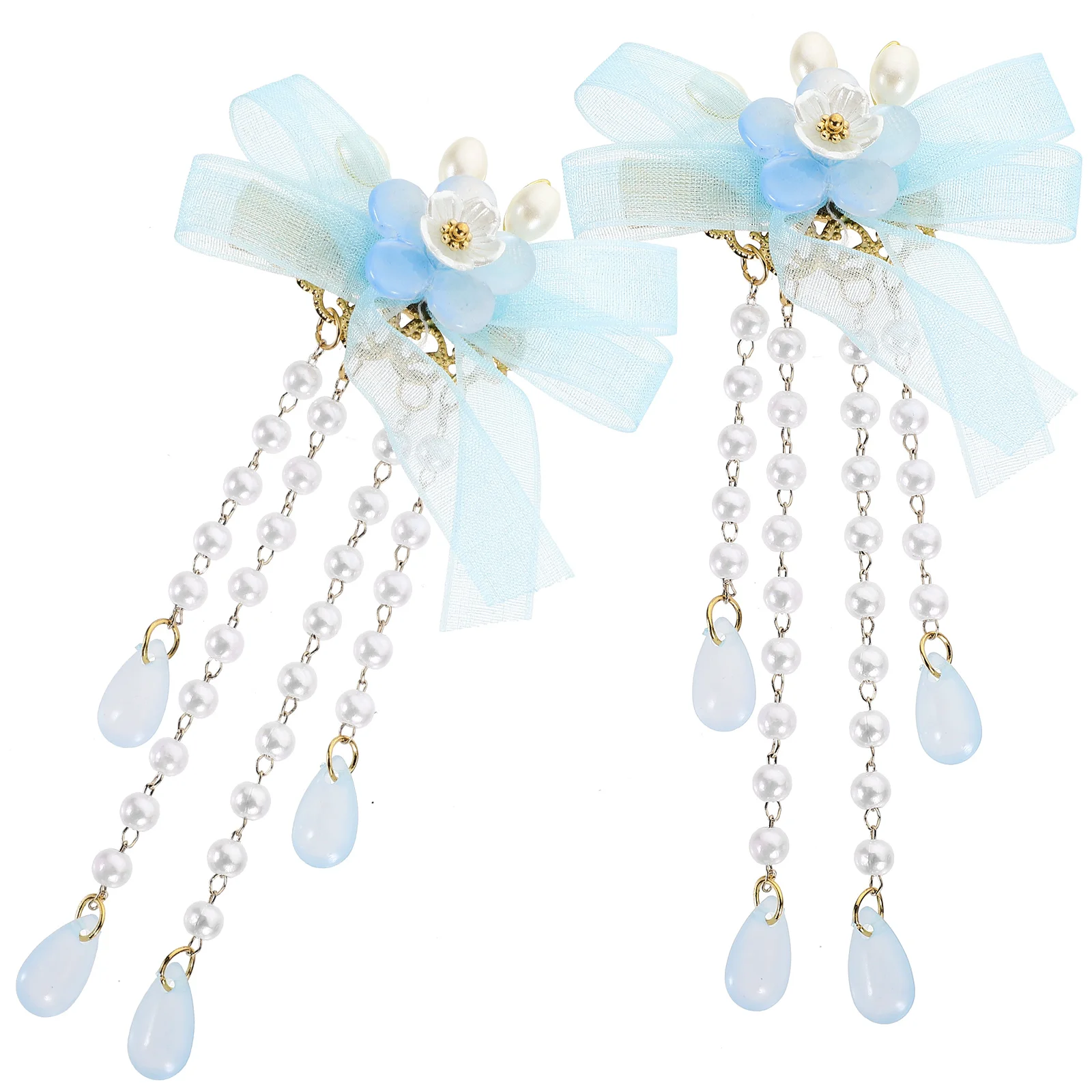 

2pcs Chinese Flower Tassel Hairpins Dangle Hair Clips For Women Retro Barrettes Party Daily Decoration Metal Beaded Long