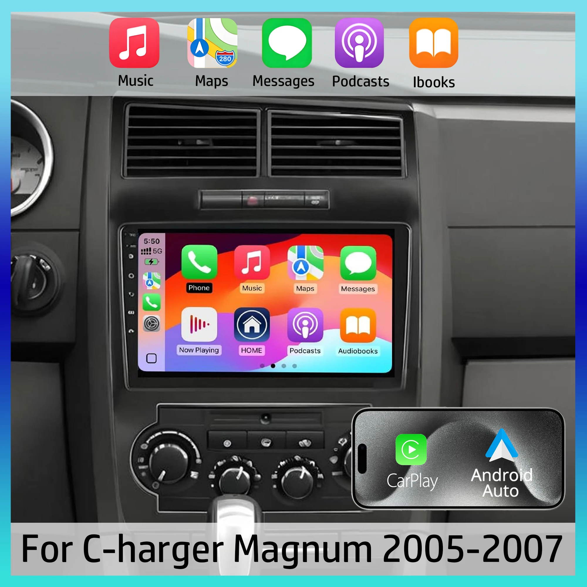 9 Inch Android 13.0 4GB+64GB For Dodge Charger Magnum 2005 2006 2007 Car GPS Navi Multimedia Player Radio Tape Head for Carplay