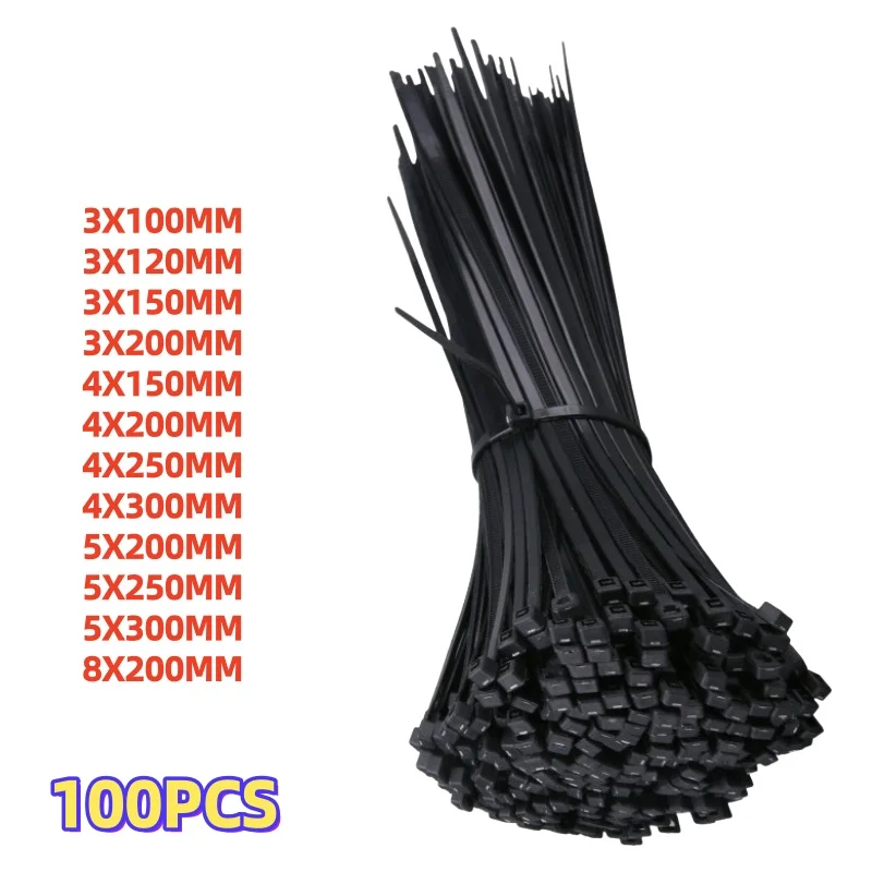 Self-locking plastic nylon tie 100 PCS black 5X300cable tie fastening ring3X200 cable tie zip wraps