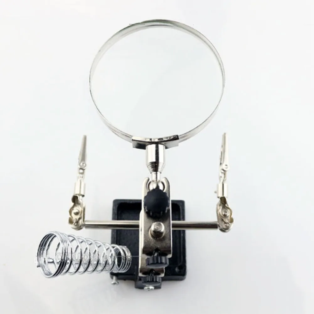 90mm 3X Magnifying Glass with Sturdy Spring Clip Mount for Soldering Iron Work PCB Layout and Small Part Handling