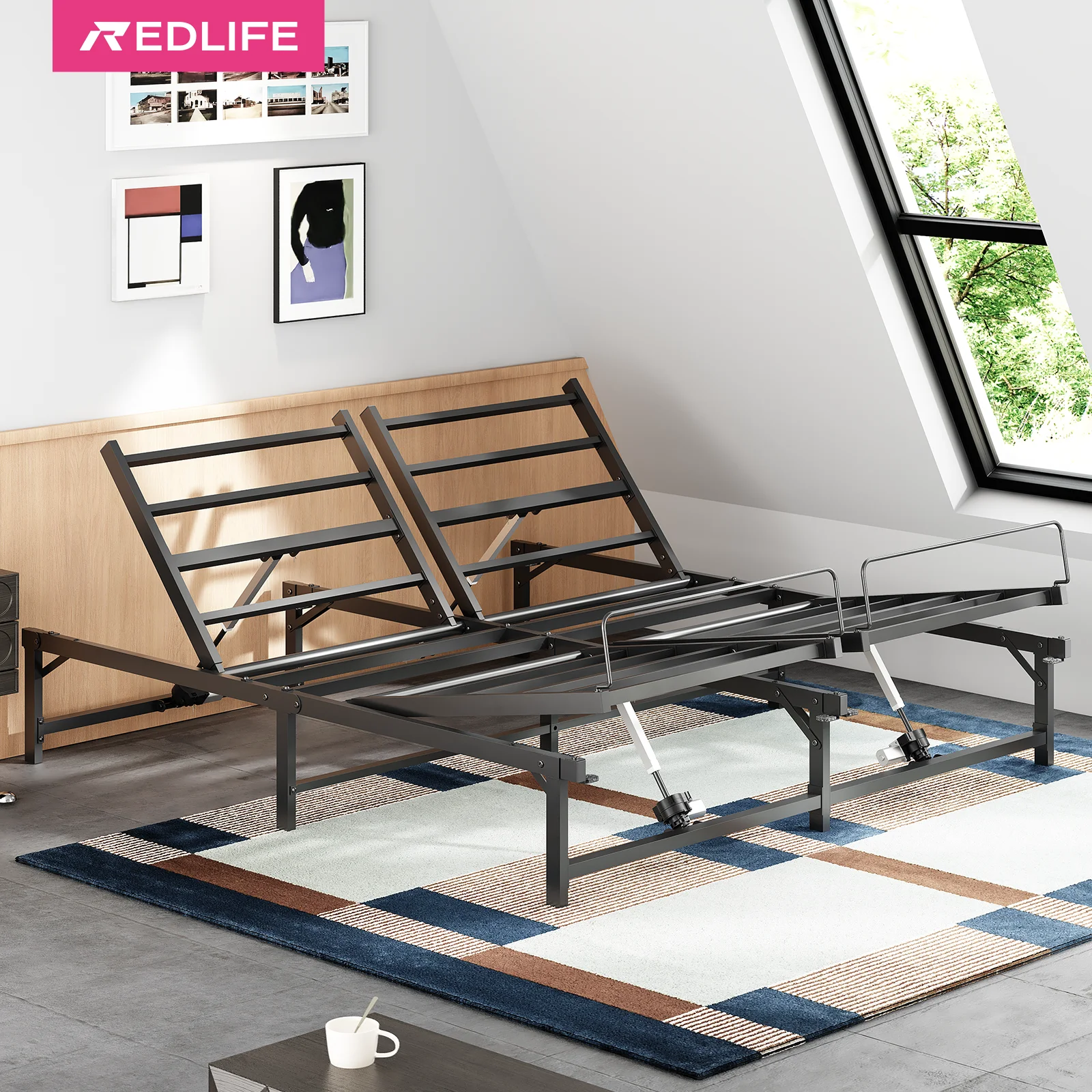 Redlife Adjustable Bed Frame 59X78.7 in Electric Metal Bed Frame Head & Foot Incline with Quiet Motor & Wireless Remote Control