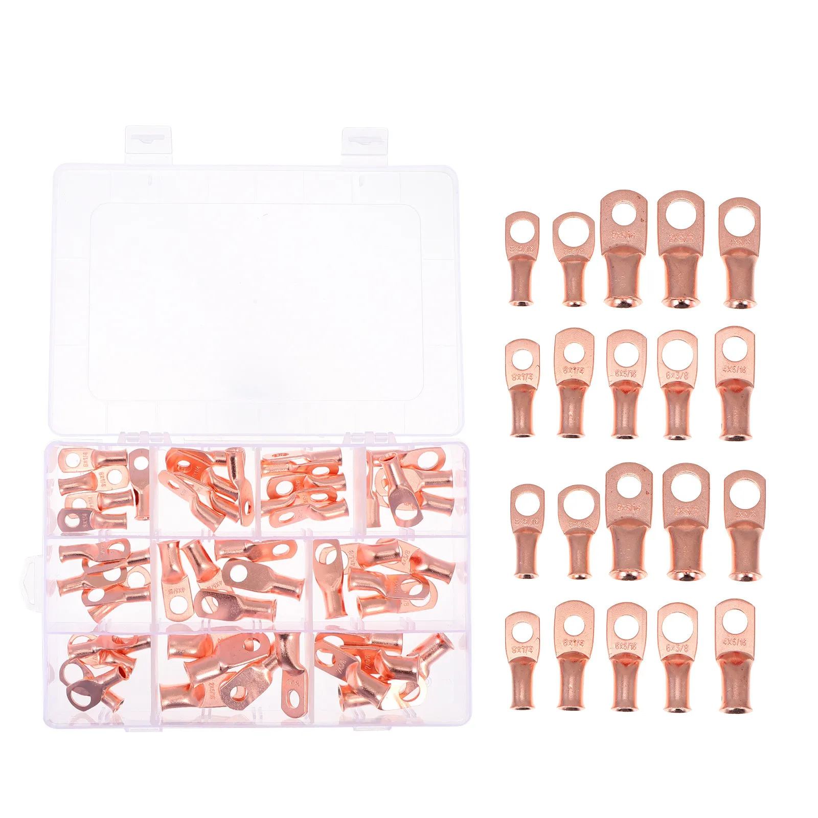 50 Pcs Terminal Wire Connectors Copper Lugs AWG Crimp Ring Terminals Battery Cable Ends Heavy Duty Tubular