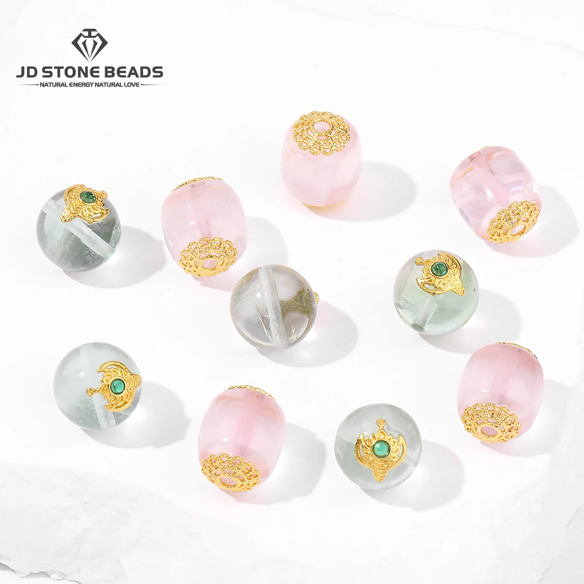 

1 Pc Natural Stone Fluorite Carved Inlaid Copper Plated Bead With Hole Gemstone Bead for Jewelry Making DIY Necklace Bracelet