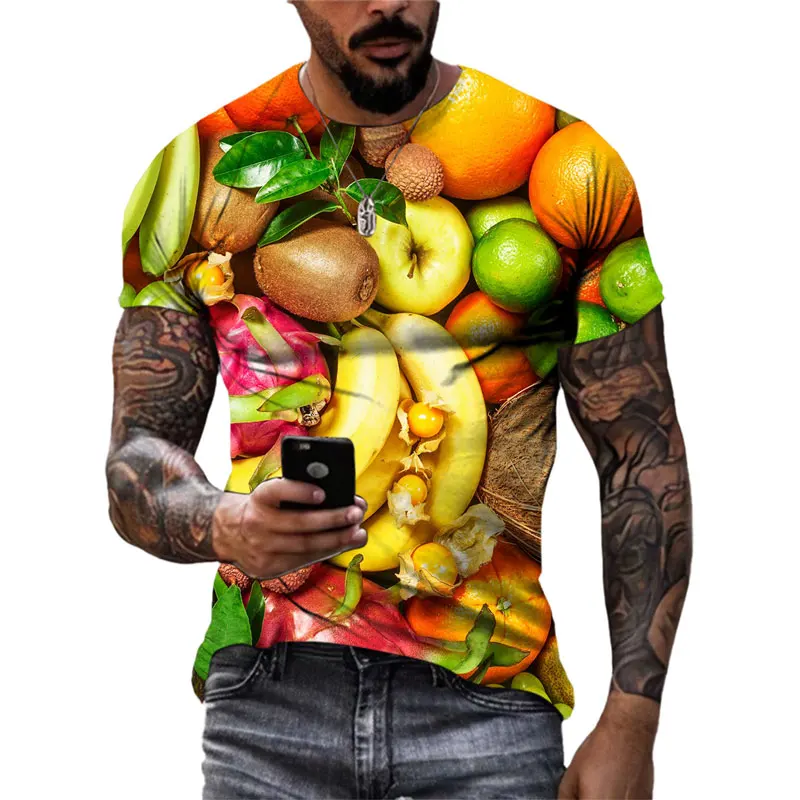 Interesting Exclusive Design Fruits Vegetables graphic t shirts Men Summer Fashion Casual Funny 3D Printed O-neck Tees Tops