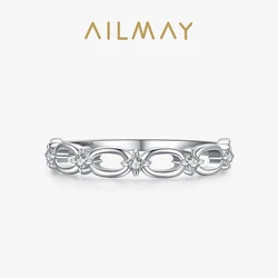 Ailmay Fashion 100% Solid 925 Sterling Silve Hot Authentic Original Chain shape Stackable Finger Ring For Women Fine Jewelry