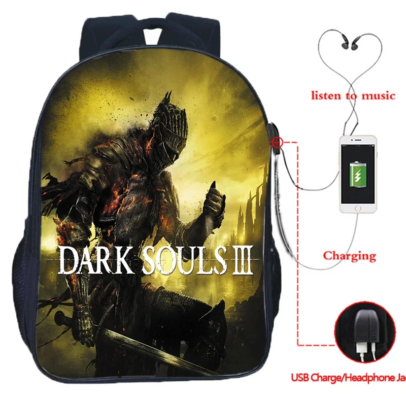 

Dark Soul Usb Charging Backpacks Student Back To School Bookbag Black Faraam Artorias 16 Inch Teenager Bags Boys Girls Mochila