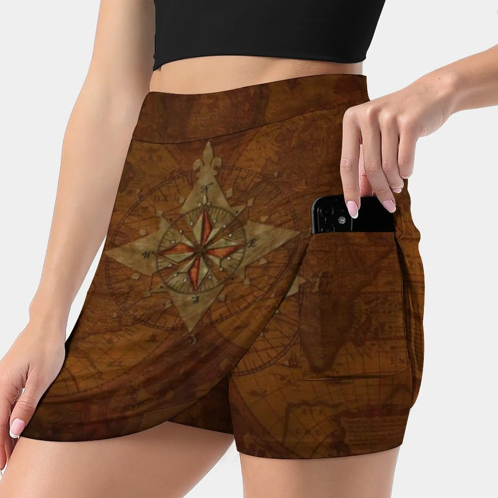 Steampunk Compass Rose & Antique Map Women's skirt Aesthetic skirts New Fashion Short Skirts Steampunk Victorian Compass Rose