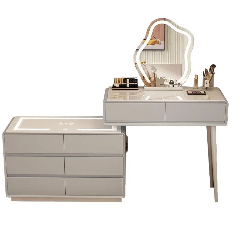

Cream wind dresser chest, integrated corner high-end cosmetic table, bedroom desk retractable solid wood storage cabinet