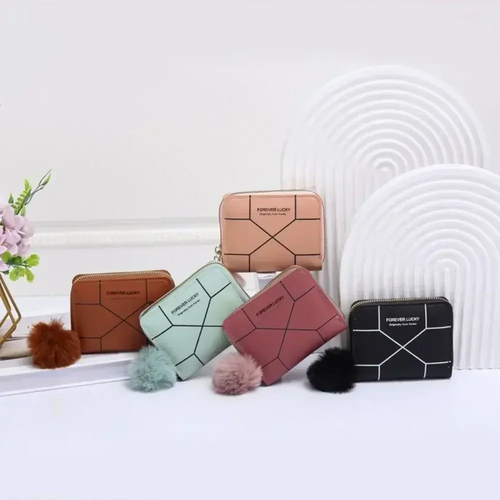 New Women's Wallet Short Simple Card Bag Wallet Summer Zipper PVC Material Card Clip Pendant Daily Collocation Small Wallet