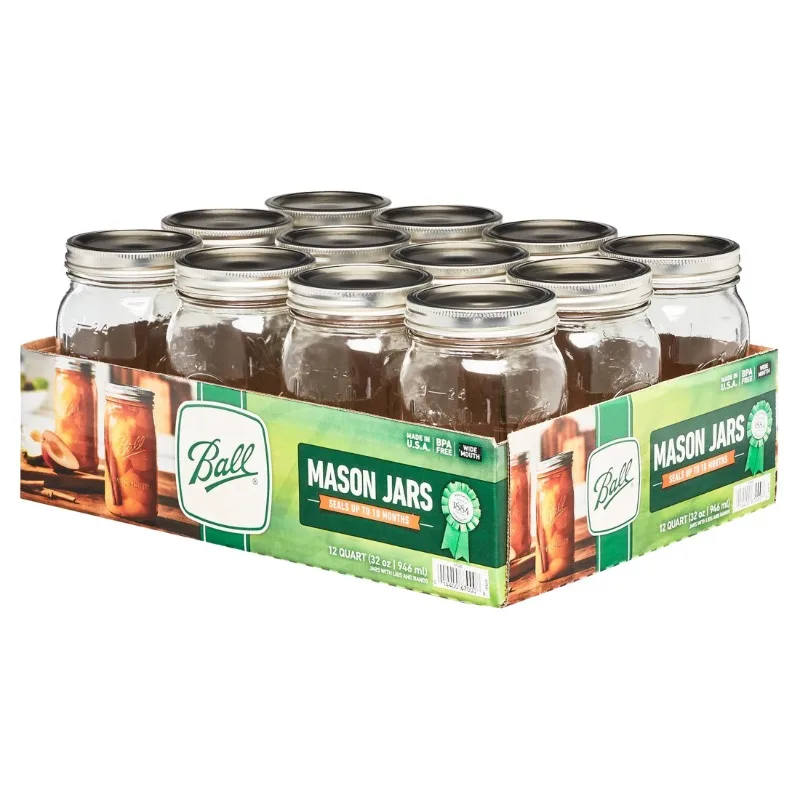 67000 Wide Mouth Mason Jars, Quart (32 Oz), Box of 12