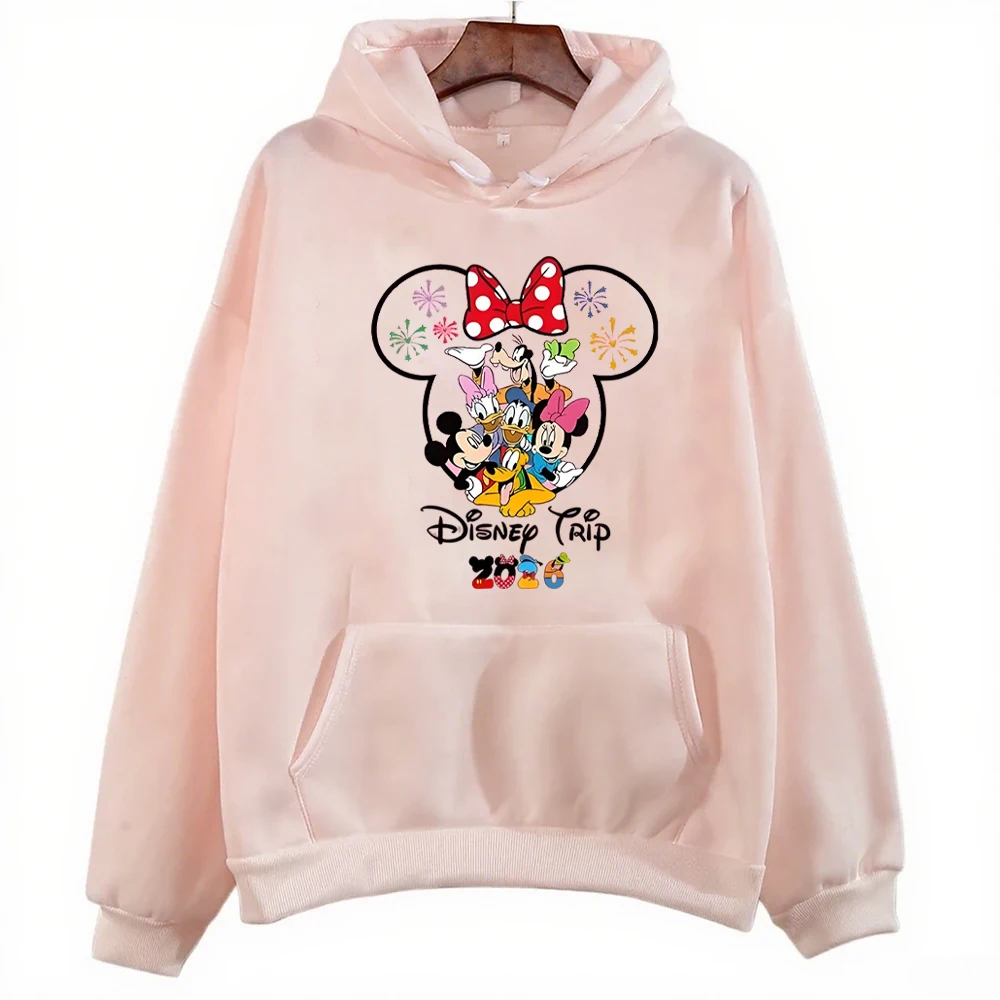 ديزني ملابس الوالدين والطفل 2026 ديزني لاند السفر نمط متعدد الألوان هوديي المرأة Kawaii البلوز زوجين عادية البلوز