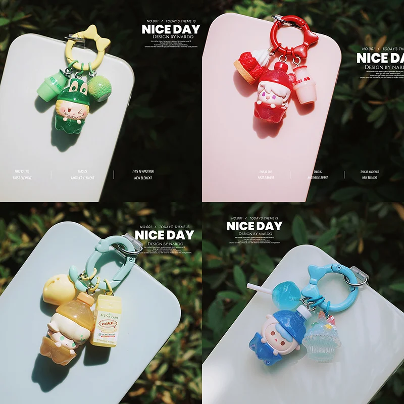 2024 New Cute Labubu Mushroom Elf Sakura Sweetheart Keychain Mobile Phone Chain School Bag Pendant Decoration Backpack Keyring