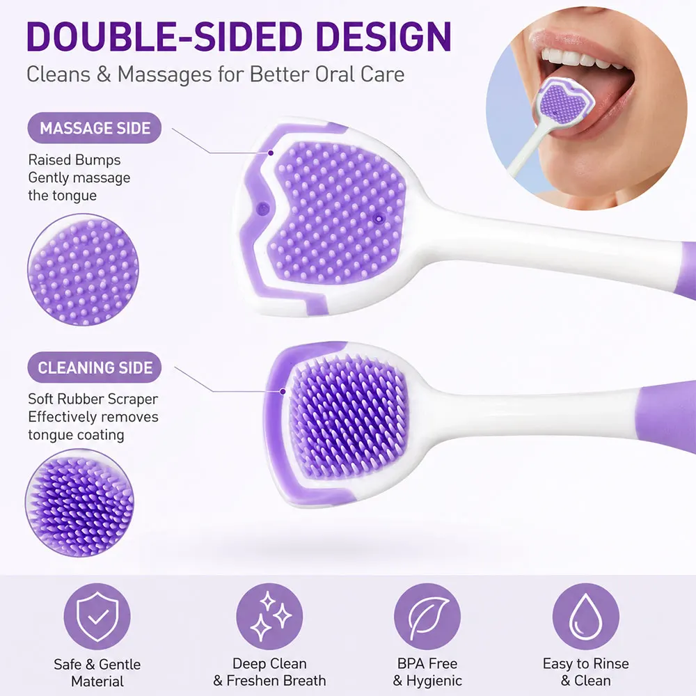 3pcs Soft Silicone Tongue Cleaner Scraper Oral Care Tongue Brush Reduce Bad Breath Ergonomic Non Slip Handle Tongue Cleaning