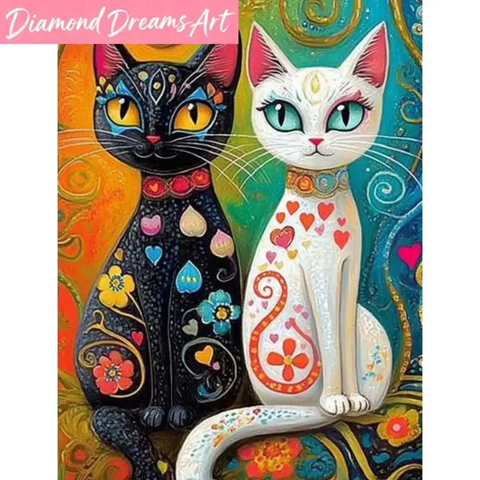Frameless, Black And White Cat Diamond Painting Kit Home Decor Gift Adult Diamond Art Animal Full Round Diamond Art Painting Kit