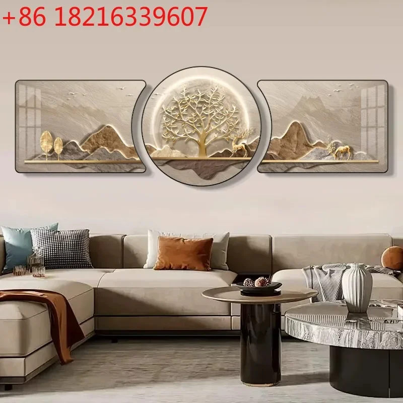 Decorative painting with backers, sofa background wall hanging painting, high-end atmosphere fortune tree mural