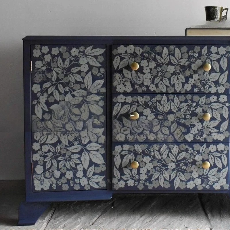 French retro blue painted chest cabinet/medieval living room solid wood locker/storage cabinet