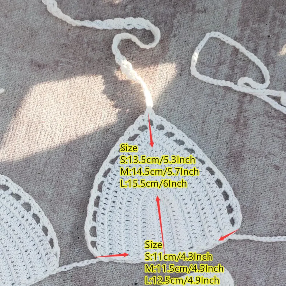 Handmade Crochet Bikini Set Baby Blue Beach Women Swimwear Chest Pad