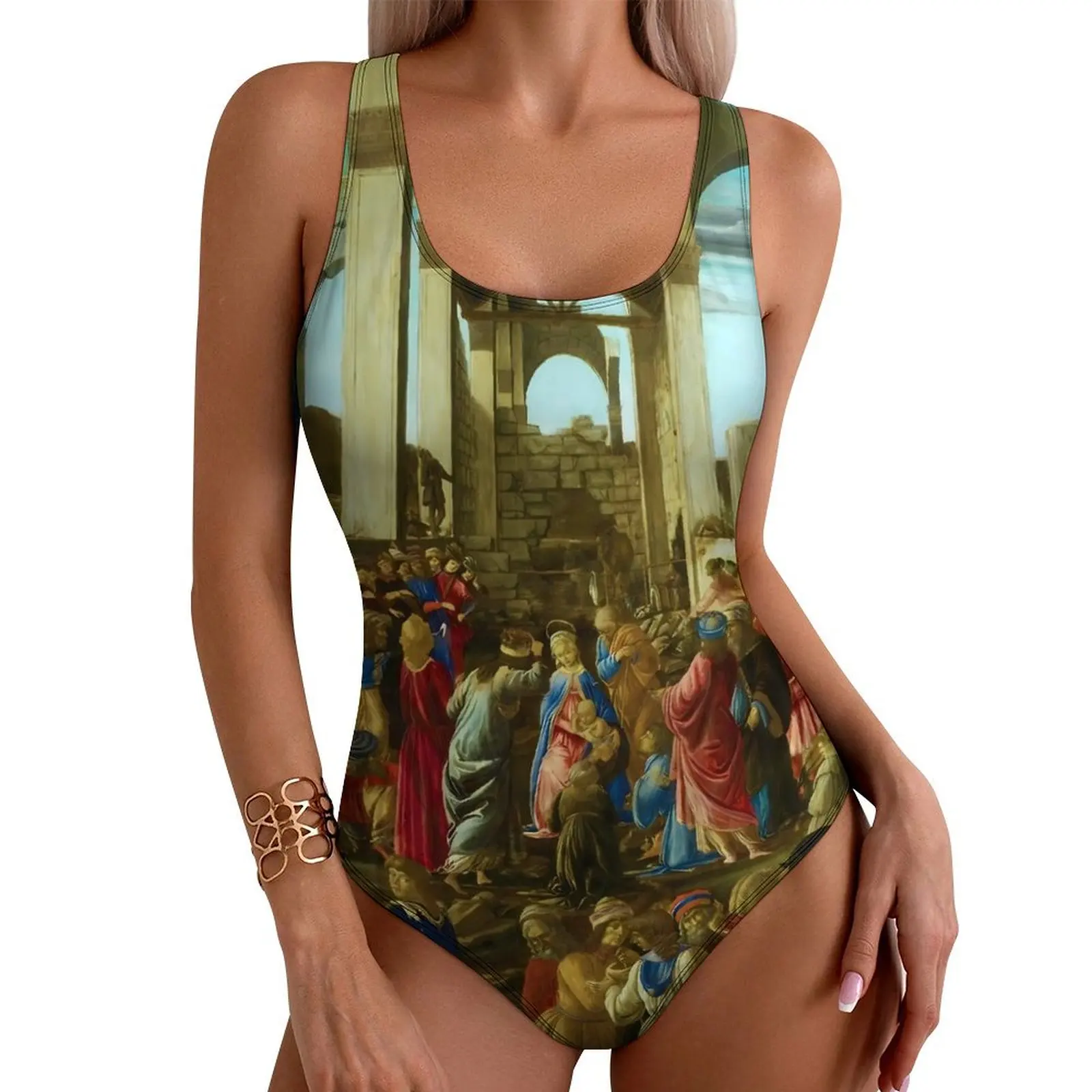 Sandros Botticelli Traje de baño La Adoración de los Magi 1470 Traje de baño de una pieza Push Up Trajes de baño de moda Sexy Bodysui de vacaciones