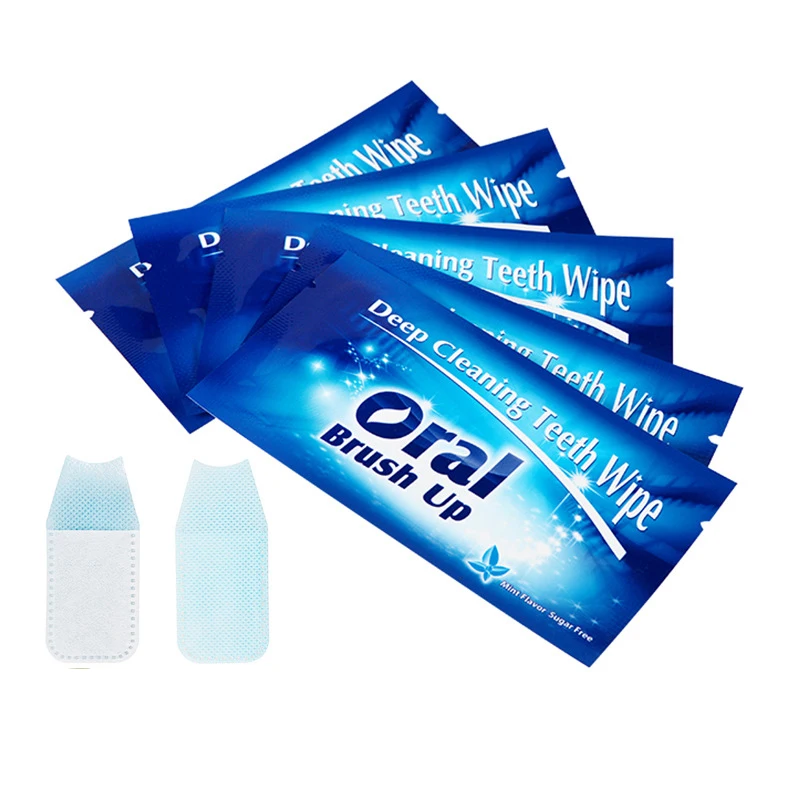 50pcs Mint  Flavor Finger Tooth Wipes Disposable Deep Cleaning Teeth Cloths Stain Removing Portable Daily Dental Care Tool